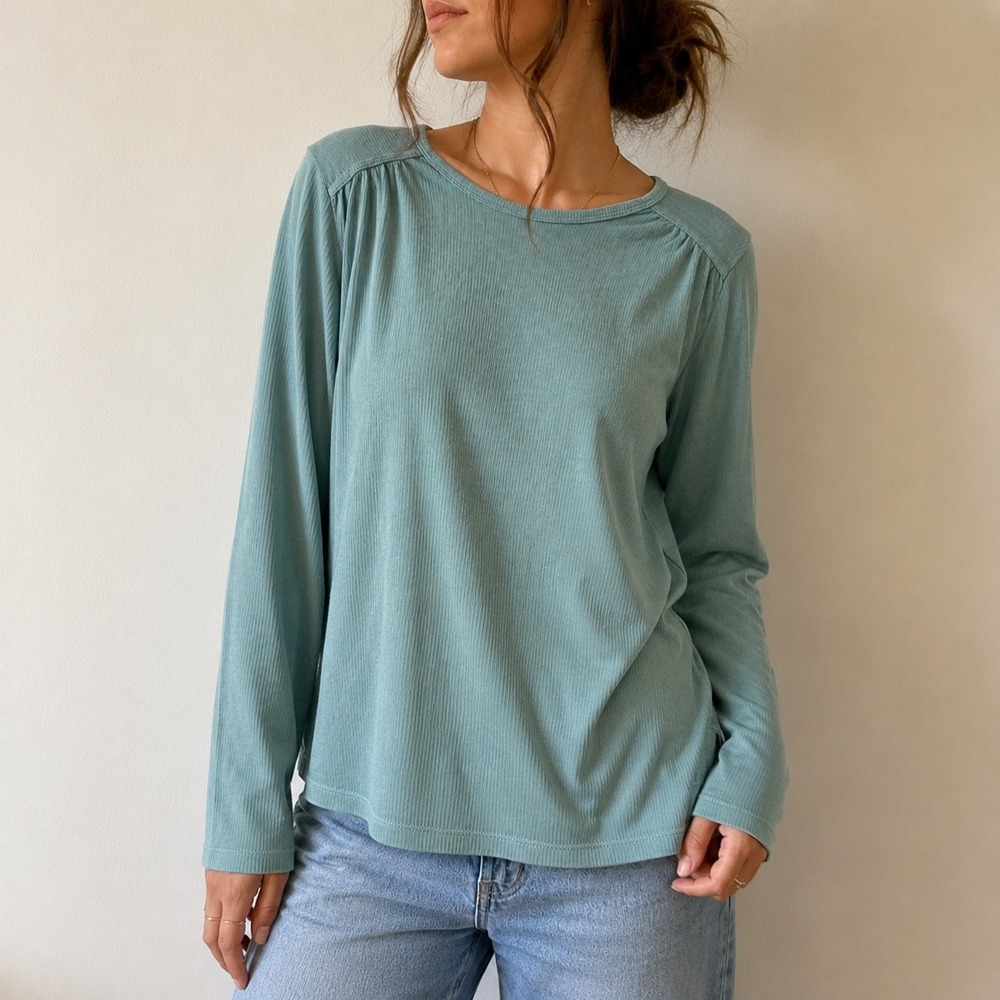 Wrap London Aqua Slub Knit Top Organic Cotton Hemp Size 8 Minimalist Casual